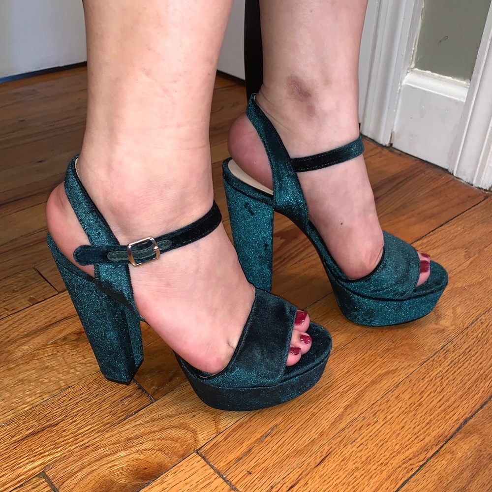 Green Velvet Platform Heels